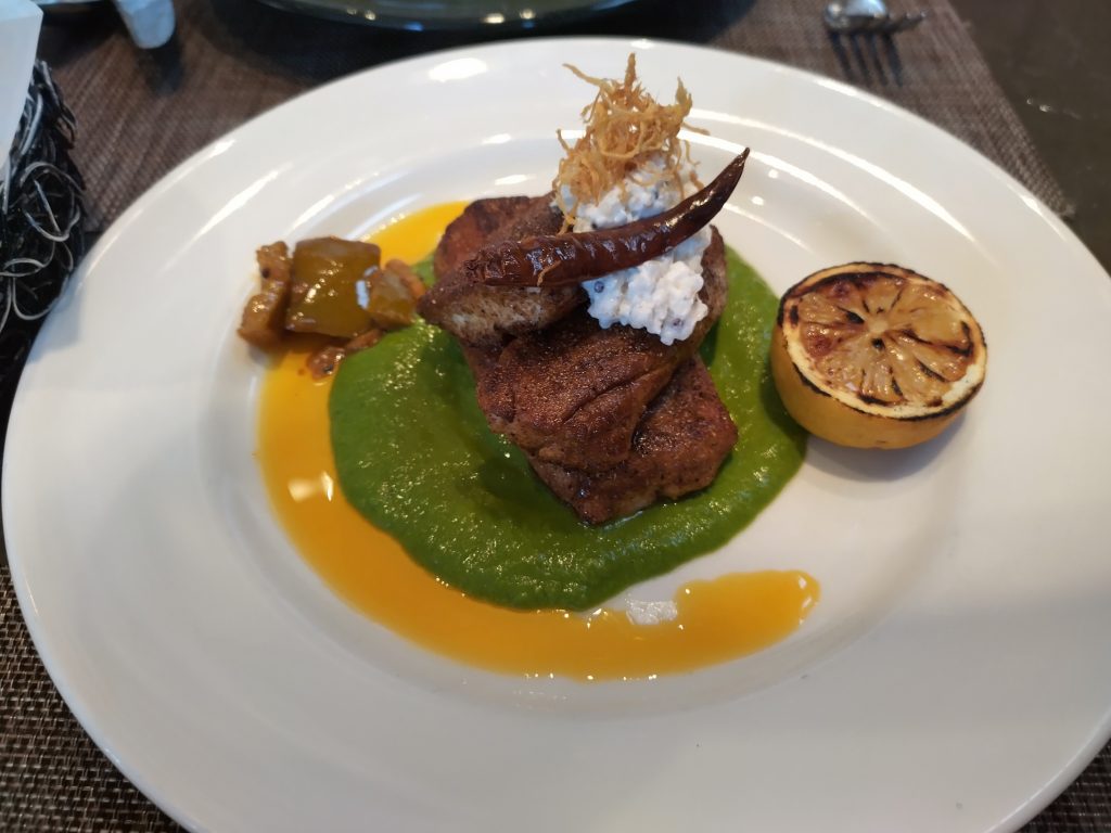 A decoratively plated meal.